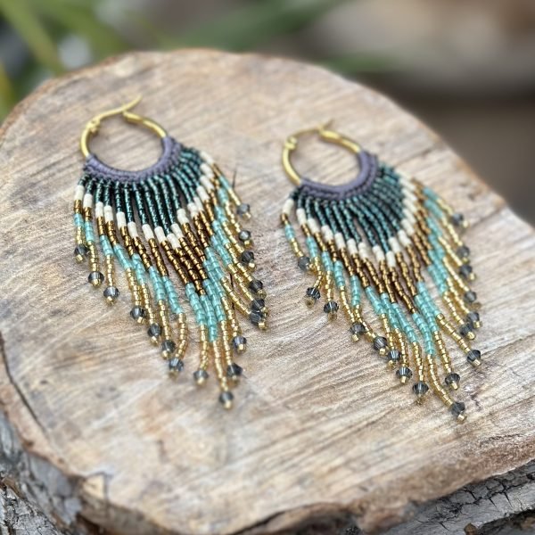 Beaded Hoop Earrings in Blue Tones - Image 3