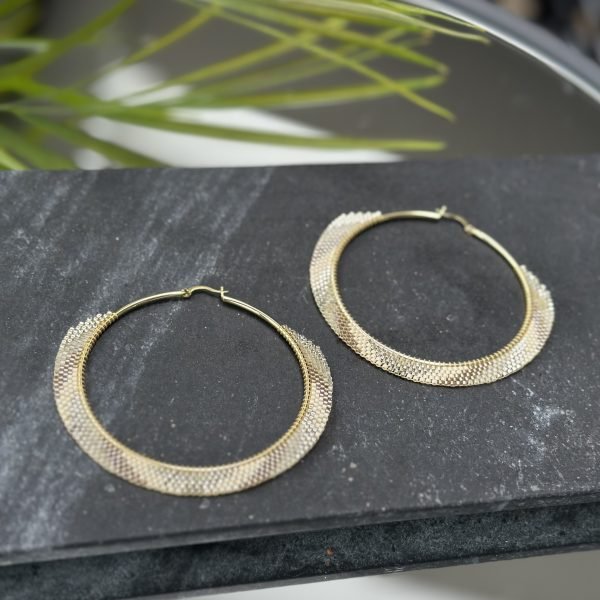 Extra Large Cream Beaded Hoop Earrings