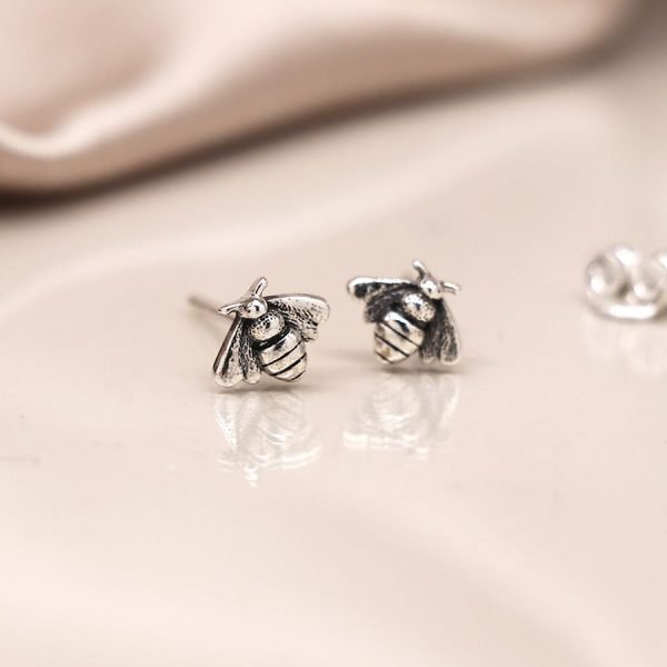 Silver Bumblebee Stud Earrings