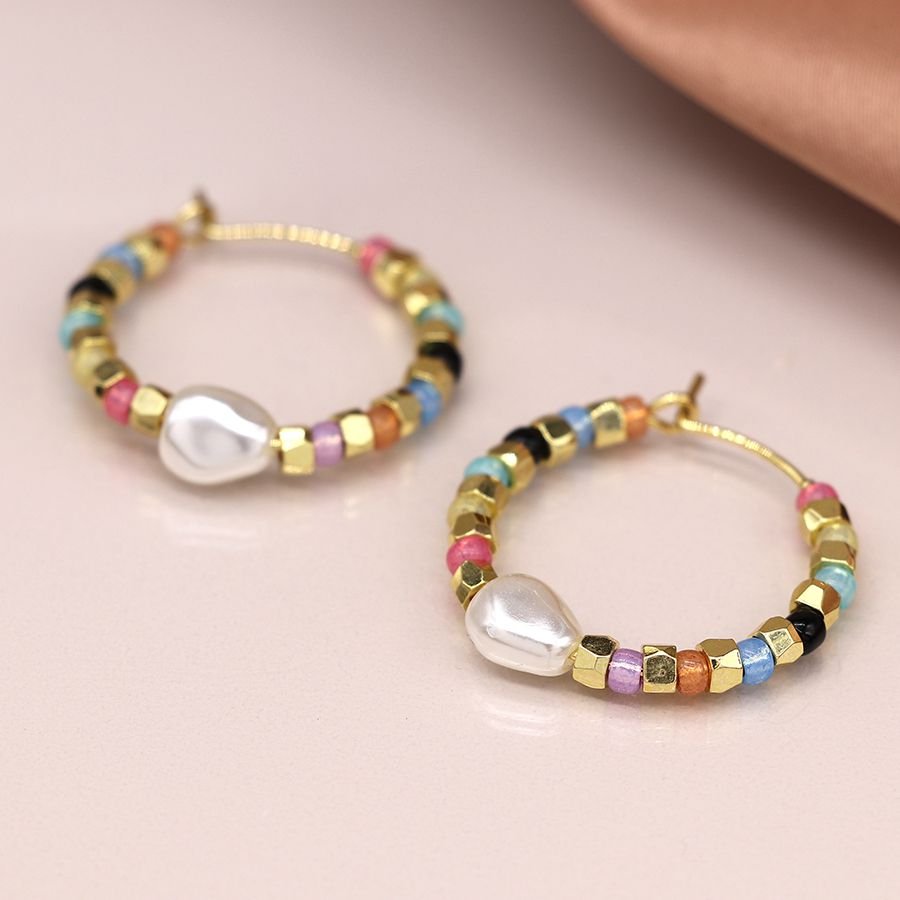 Multicoloured Bead and Pearl Earrings
