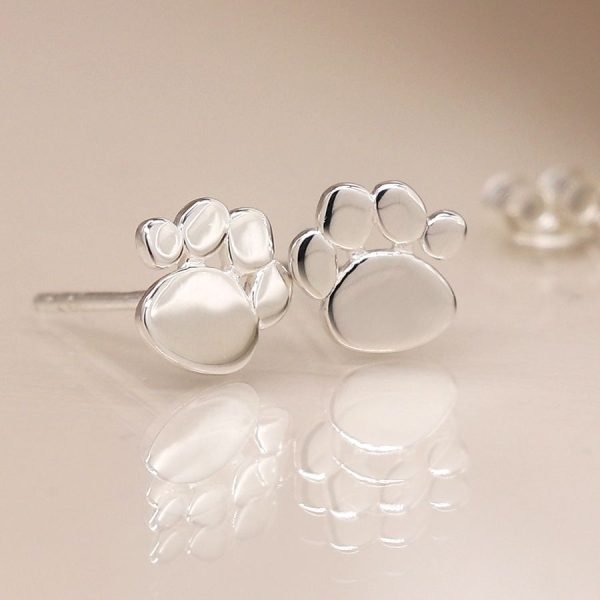 Silver Pawprint Studs