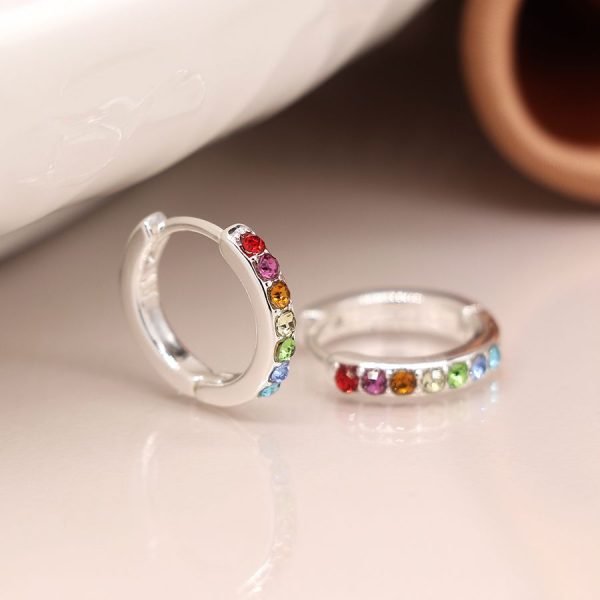 Silver Plated Rainbow Huggie Earrings