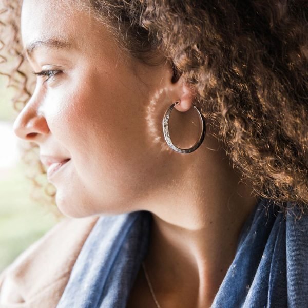 Silver Hammered Hoop Earrings