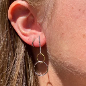 Alternative view of Bar and Twin Ring Drop Earrings in Sterling Silver and Gold Plate