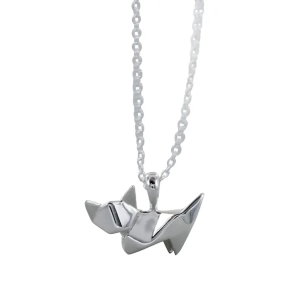 Origami Cat Sterling Silver Necklace