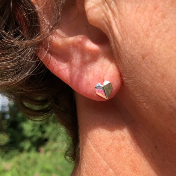 Sterling Silver Origami Heart Earrings