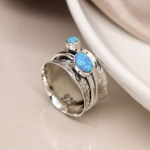 Alternative view of Leaf Embossed Opal Spinning Ring