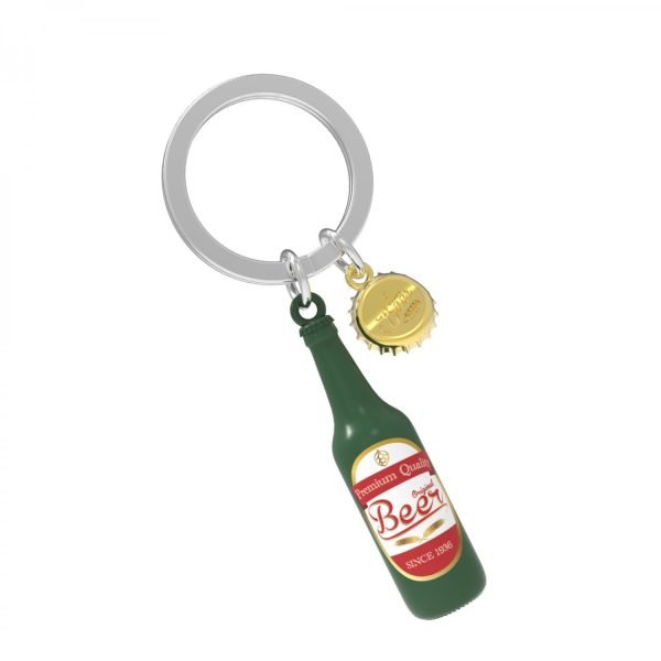 Green Beer Bottle Key Ring