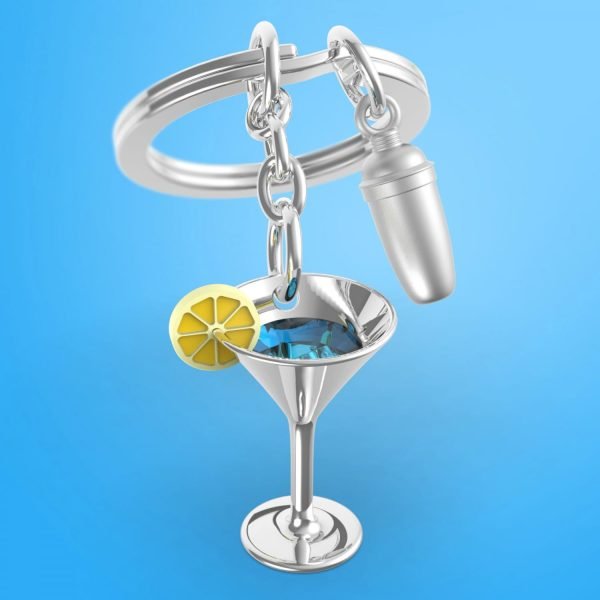 Cocktail Glass and Shaker Key Ring