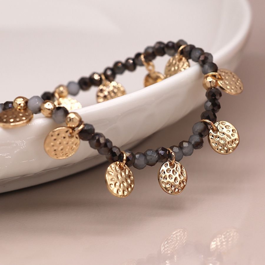 Black Crystal and Gold Disc Bracelet - Image 2