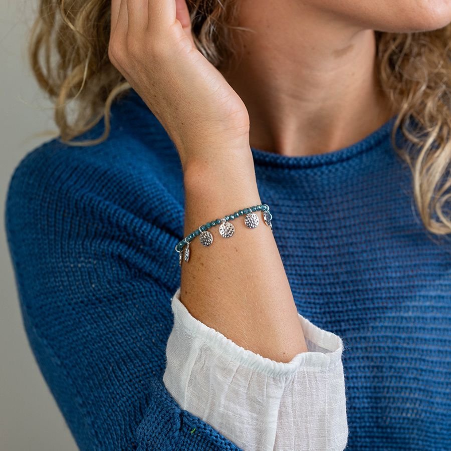 Blue Crystal and Silver Disc Bracelet - Image 2