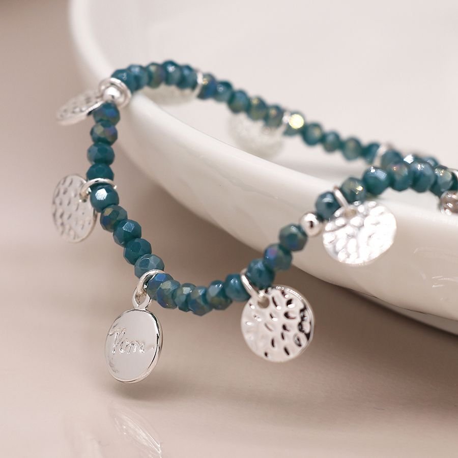 Blue Crystal and Silver Disc Bracelet