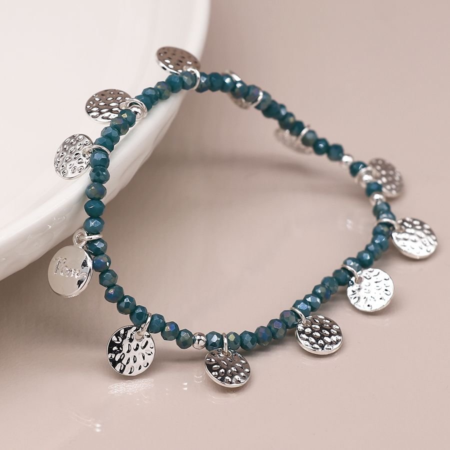 Blue Crystal and Silver Disc Bracelet - Image 3