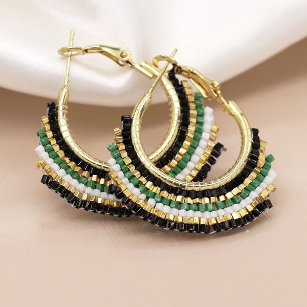 Striped Beaded Hoop Earrings