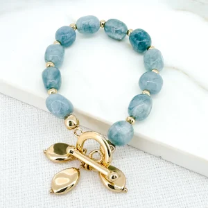 Gold and Grey Stone T-Bar Bracelet