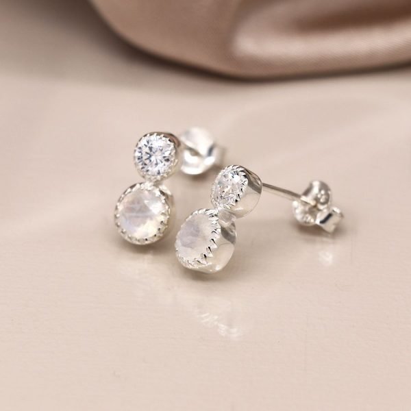 Sterling Silver Moonstone and Crystal Silver Earrings