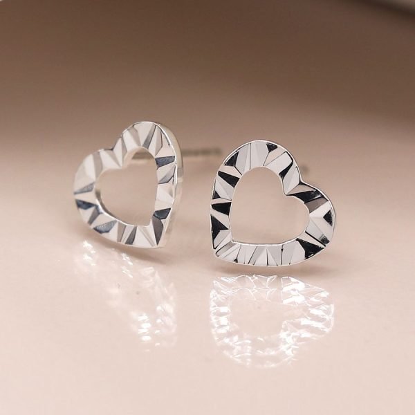 Sterling Silver Open Faceted Heart Studs