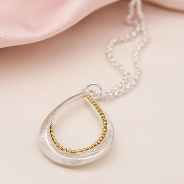 Brushed Silver Twisted Teardrop Necklace