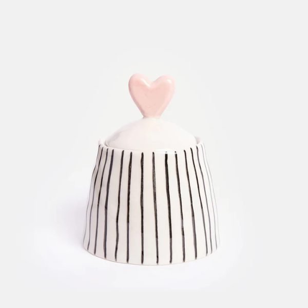 Striped Small Jar With Heart Lid