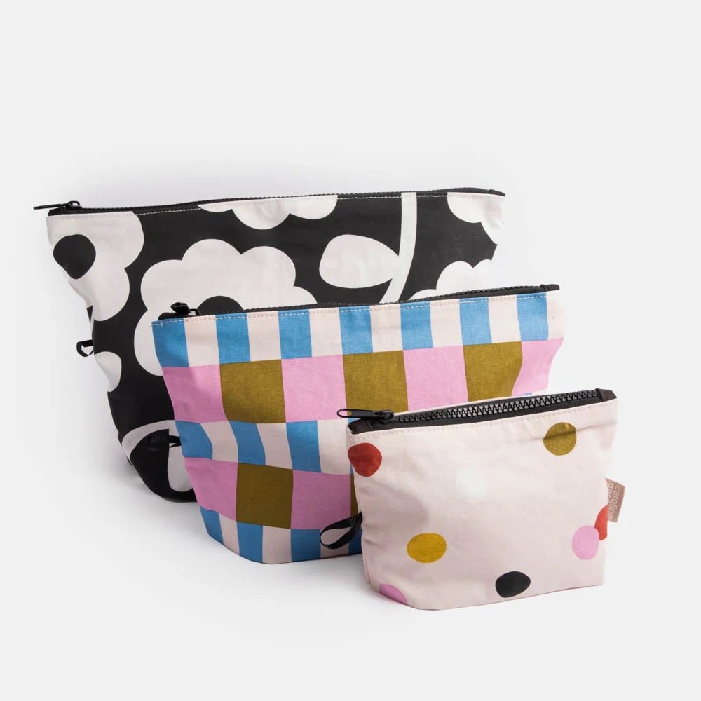 Set of 3 Flower Stripe and Dotty Pouches