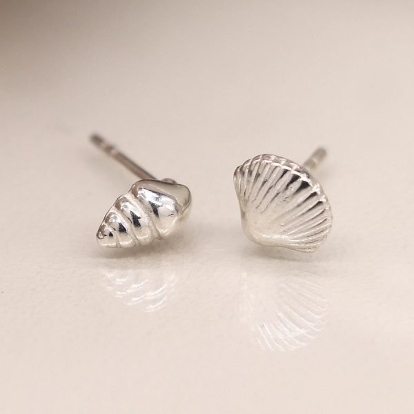 Sterling Silver Mismatched Shell Stud Earrings