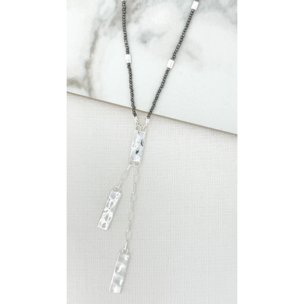 Grey crystal necklace with silver pendants