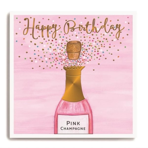Pink Champagne Birthday Card