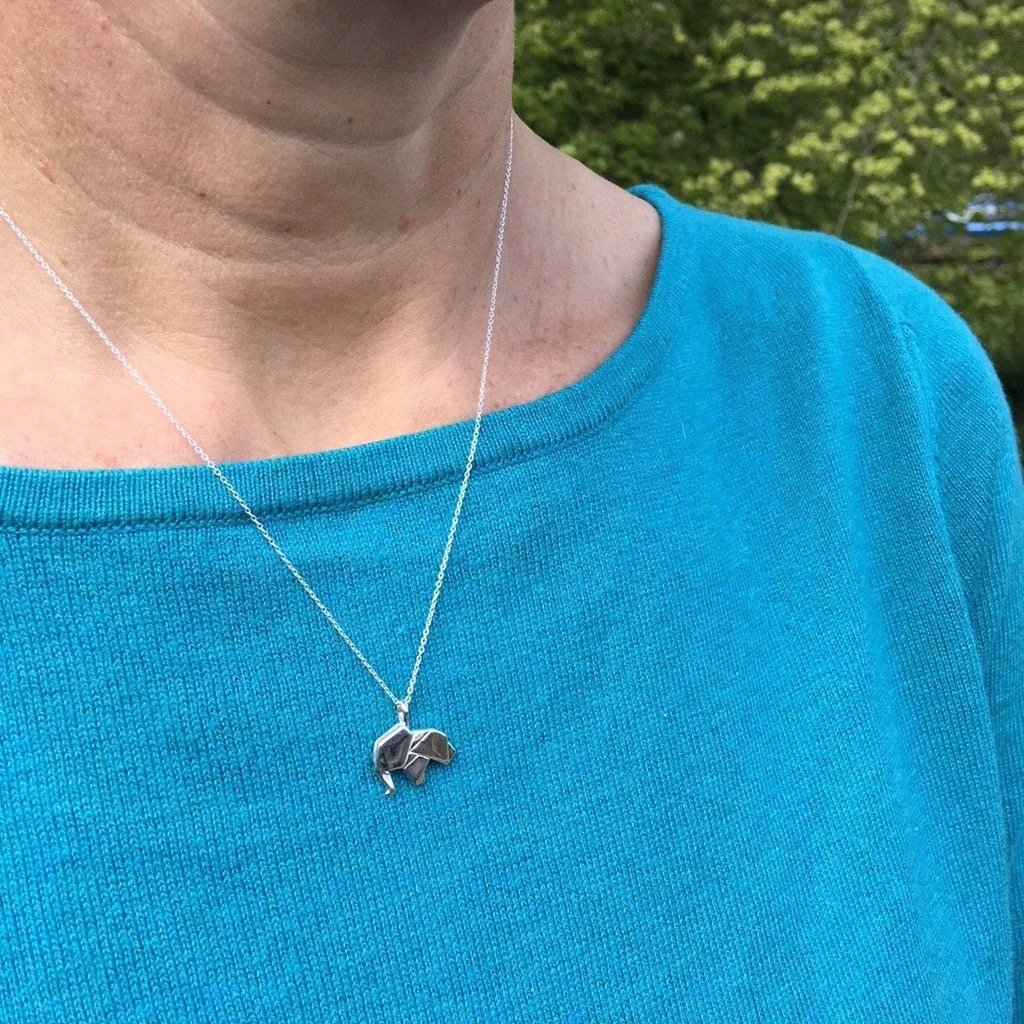 Origami Elephant Sterling Silver Necklace