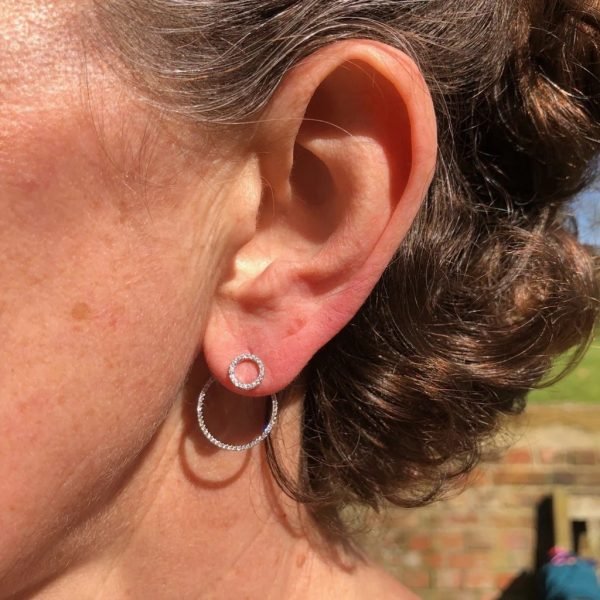 Silver Two Ring Pave Earrings
