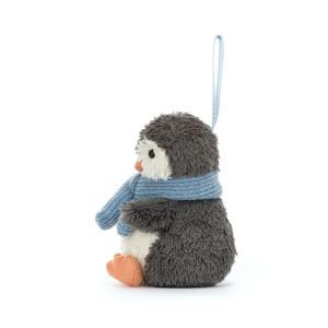 Jellycat Peanut Penguin Decoration. A soft little penguin with a blue scarf hanging decoration