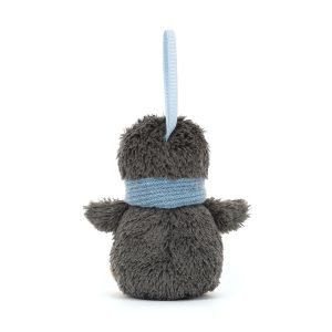 Jellycat Peanut Penguin Decoration. A soft little penguin with a blue scarf hanging decoration