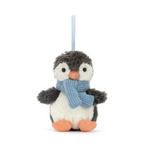 Jellycat Peanut Penguin Decoration. A soft little penguin with a blue scarf hanging decoration