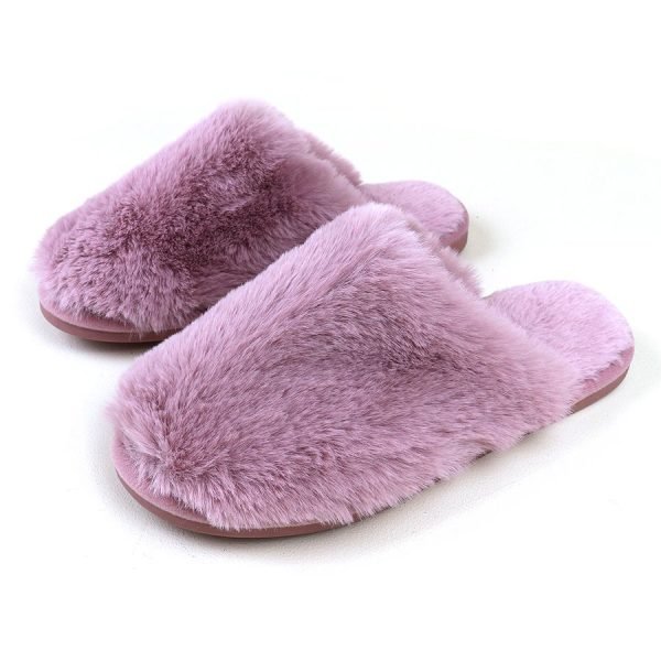 Dusky Pink Faux Fur Closed Mule Slippers