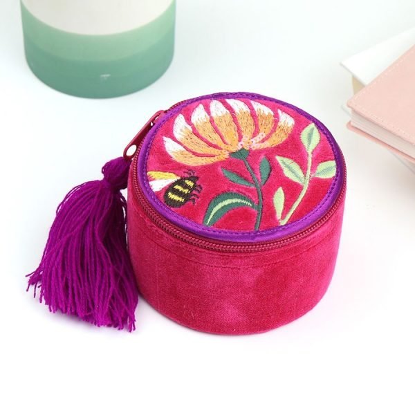 Fuchsia Velvet Floral Trinket Box