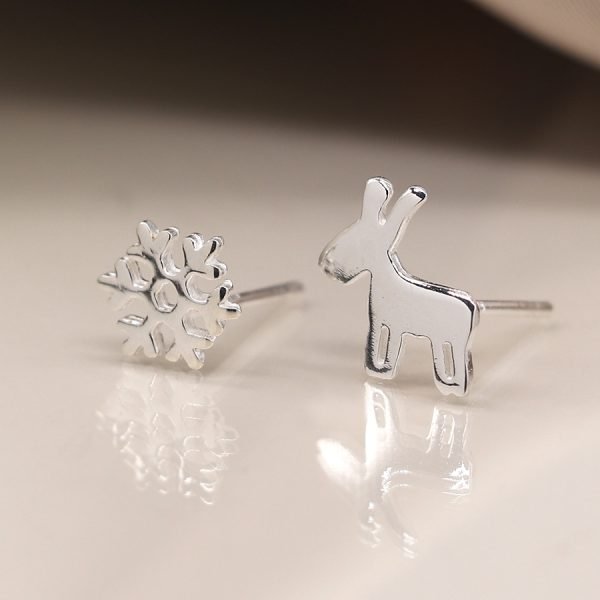Sterling Silver Snowflake and Reindeer Studs