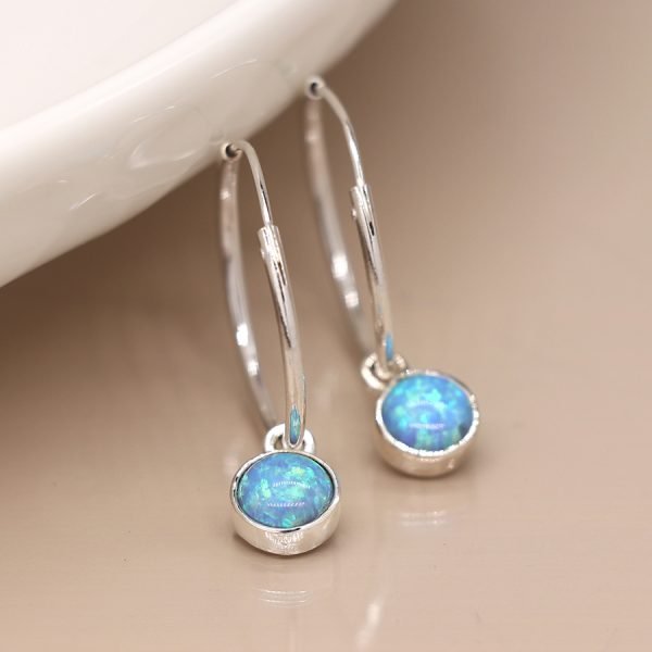 Sterling Silver Blue Hoop Earrings