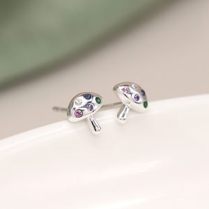 Alternative view of Sterling Silver Rainbow Crystal Mushroom Studs
