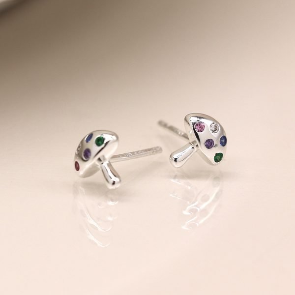Sterling Silver Rainbow Crystal Mushroom Studs