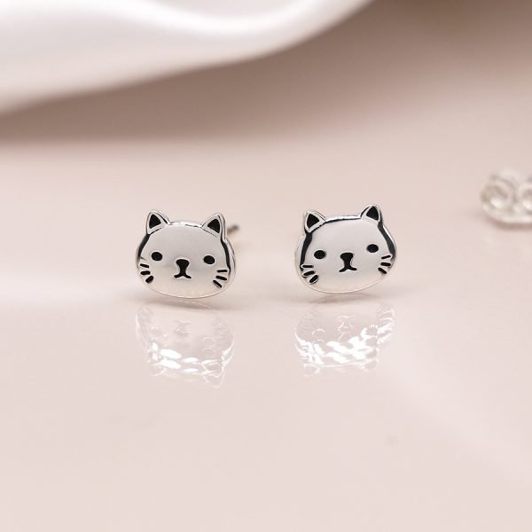 Sterling Silver Cat Face Studs