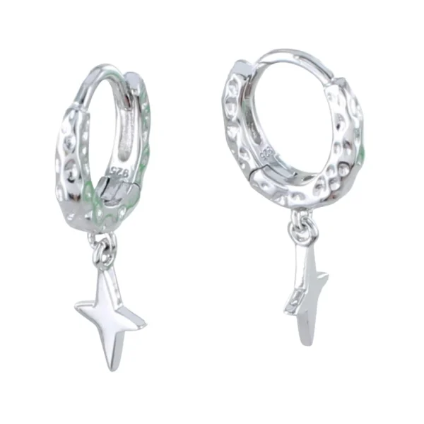 Sterling Silver Textured Hoop and Star Earrings