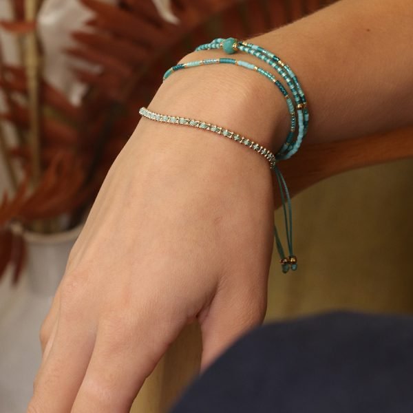 Aqua Cord and Gold Bead Bracelet