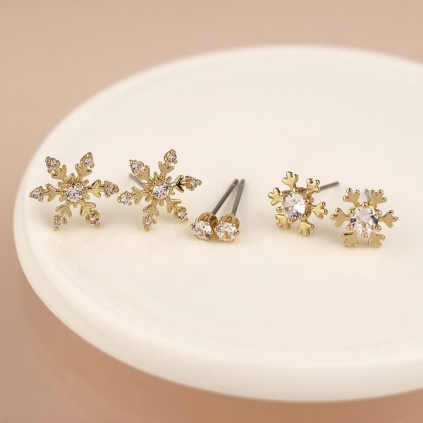 Snowflake Crystal Stud Earring Set