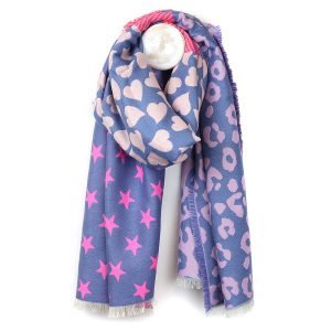 Alternative view of Reversible Blue Mix Heart, Star and Animal Print Scarf