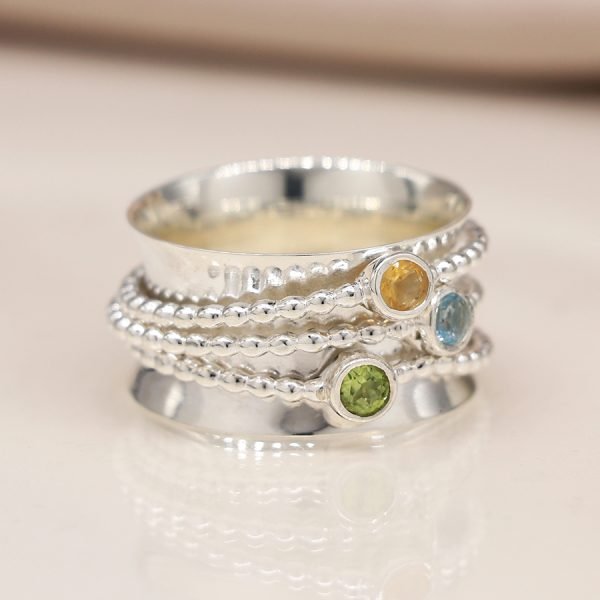 Sterling Silver Mixed Gemstone Spinning Ring