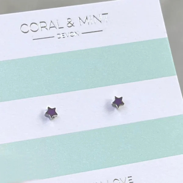 Lilac Enamel Mini Star Earrings