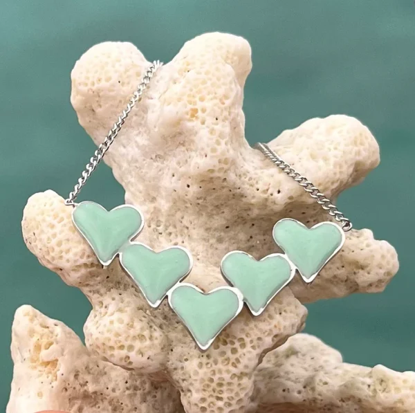 Mint Enamel Five Heart Necklace