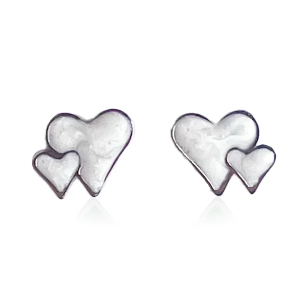 Pearlescent White Enamel Duo Heart Earrings