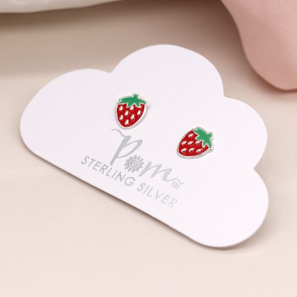 Sterling Silver Enamel Strawberry Earrings