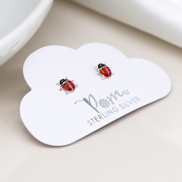 Sterling Silver Enamel Ladybird Earrings