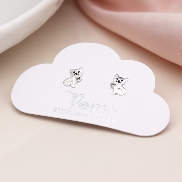Sterling Silver Cute Cats Stud Earrings